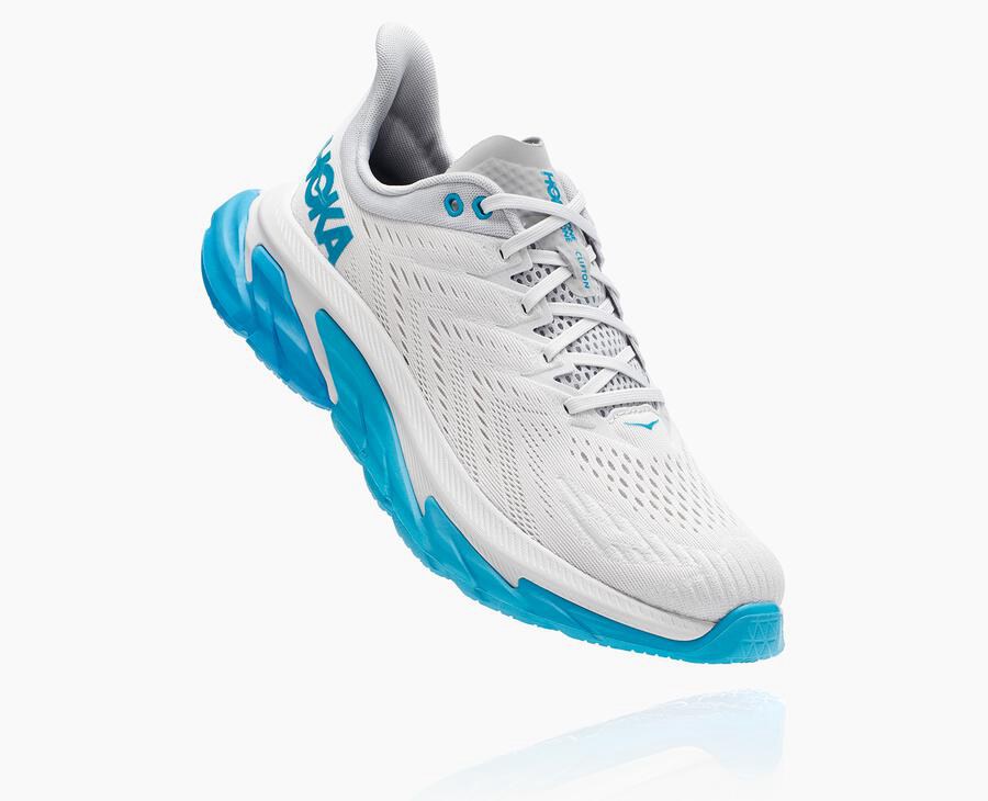 Running Shoes Mens - Hoka One One Clifton Edge - White/Blue - HJZAINE-98